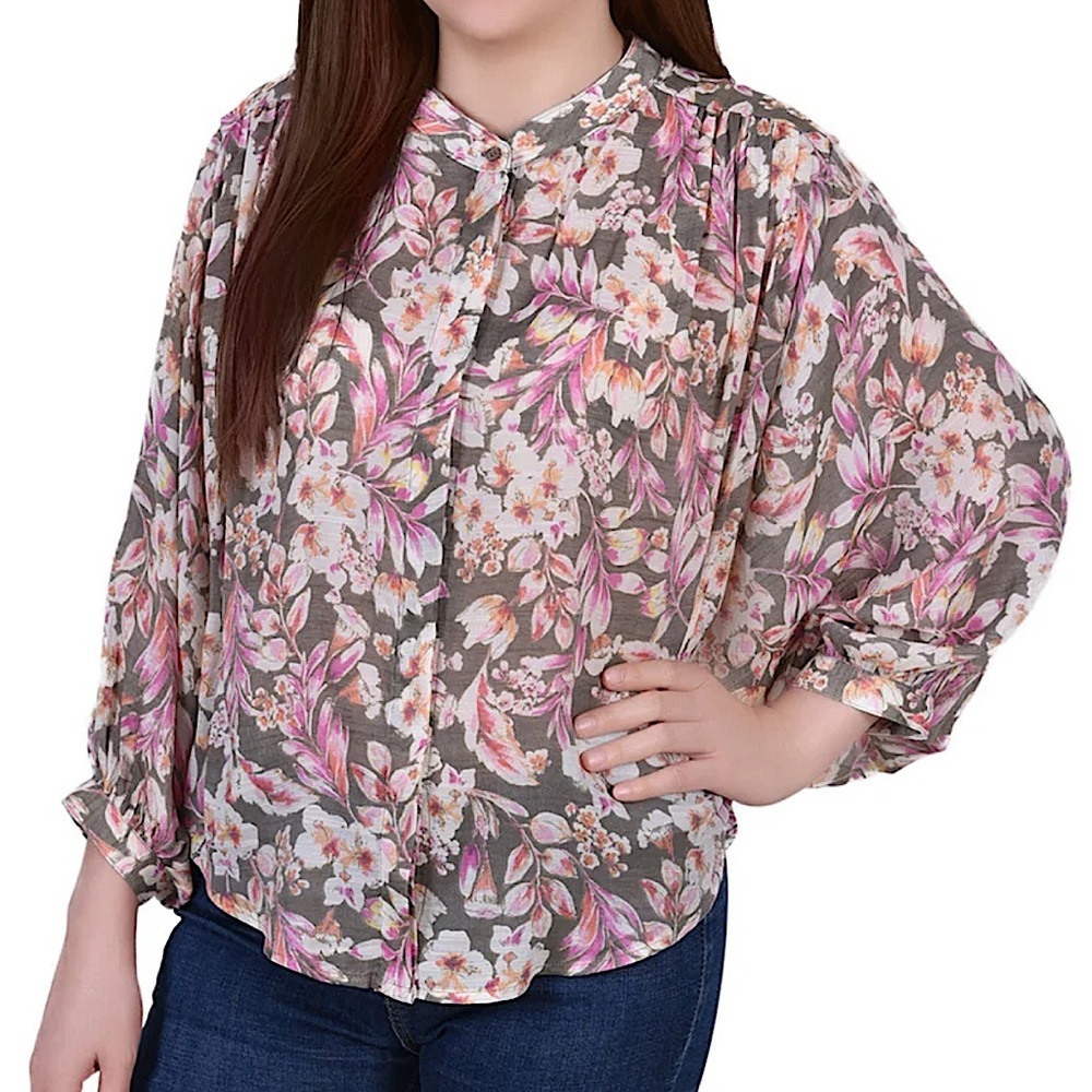 NY Collections 3/4 Dolman Sleeve Floral Print Top